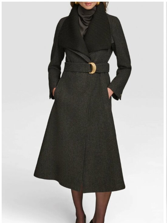 Donna Karan Jackets & Blazers - Donna Karan Rib Belted Wool Blend Wrap Coat